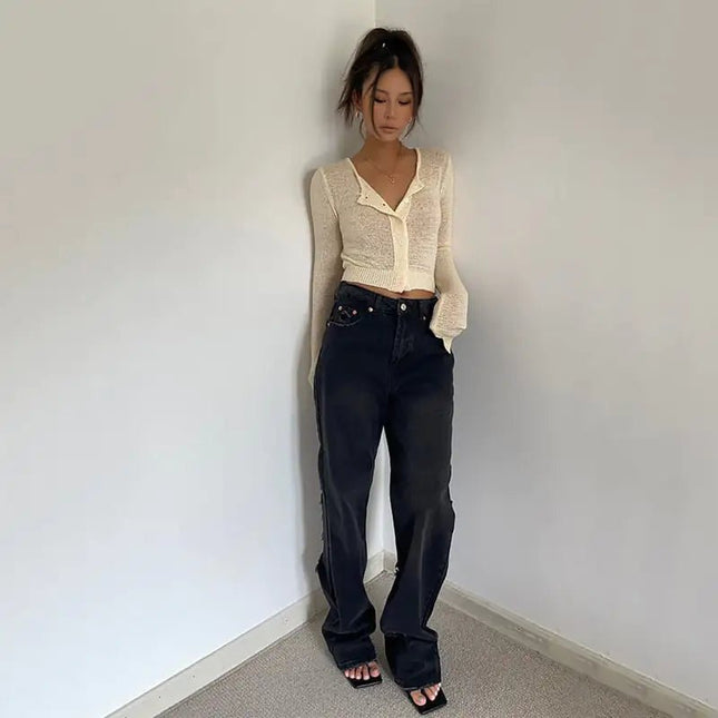 Women's Retro High Waist Loose Wide Leg Jeans