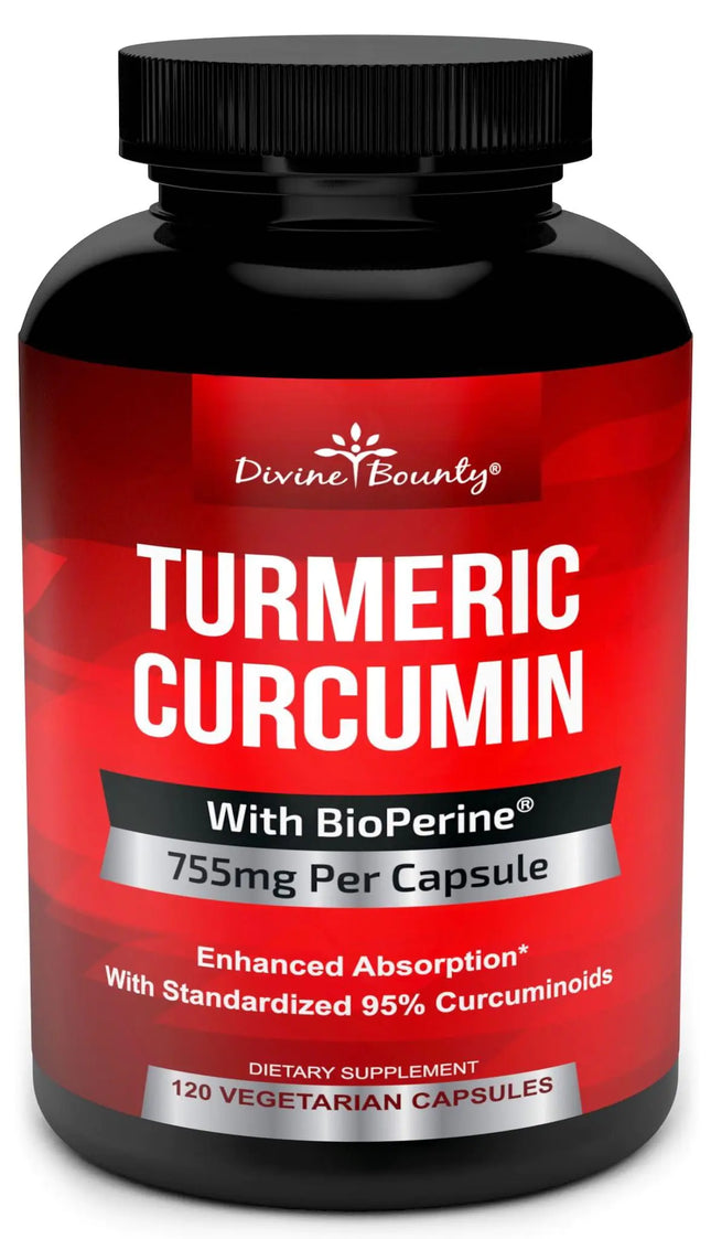Turmeric Curcumin with BioPerine Black Pepper Extract - 755mg per Capsule 120 Veg. Capsules - GMO Free Tumeric Standardized to 95% Curcuminoids for Maximum Potency - Lamarshop1