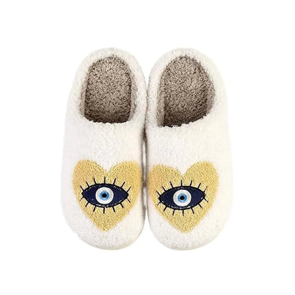 Plush Slippers Love Slippers Love Eyes Slippers Heart Shaped Slippers Memory Foam Plush Couple Slippers Indoor Household Slippers Flat Slippers Yellow 43 - 44 - Lamarshop1