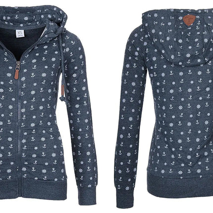 Women's Plus Fleece Sweater with Hooded Zipper Print - Lamarshop1