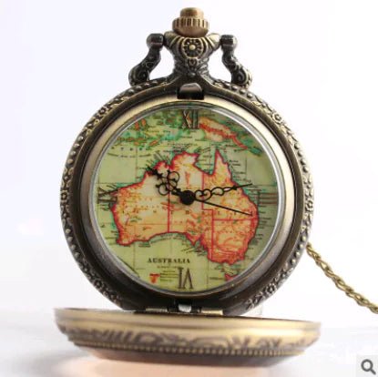 Large Brown Australian Map Quartz Pocket Watch, Vintage Style - Lamarshop1