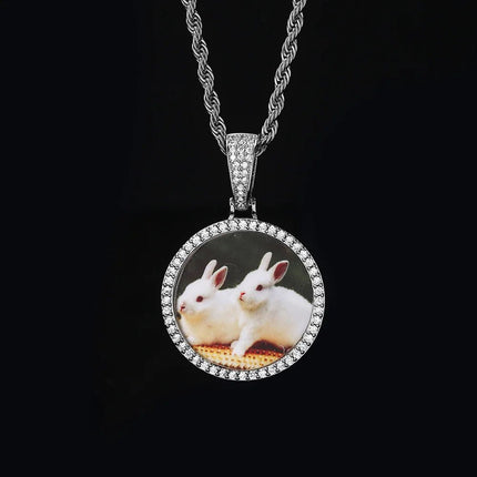 Round Micro Set Zircon Picture Frame Necklace