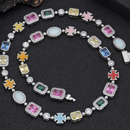 Gold-Plated Hip-Hop Gemstone Necklace