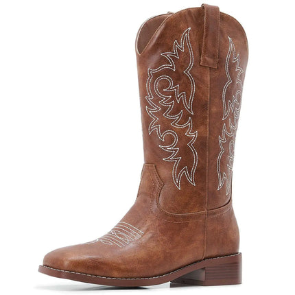 ZXHYZLZ Brown Cowboy Boots For Women，Square - Toe Cowgirl Boots，Botas Vaqueras Para Mujer，Classic Embroidered Slip On chunky Heel western Boots，Size 9.5 - Lamarshop1
