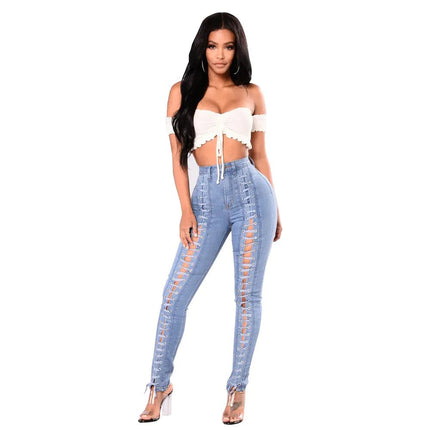 Light Blue Bandage Jeans for Women - Wholesale Supply - Lamarshop1