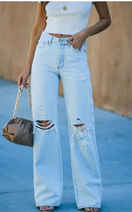 High Waist Water Washed Wide-Leg Jeans