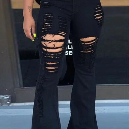 High-Waisted Retro Stretch Ripped Wide-Leg Jeans