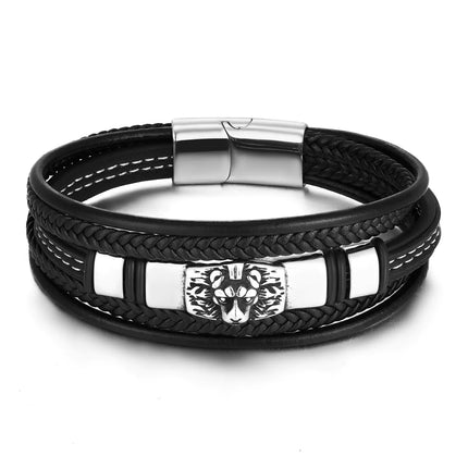 Men's Multi - layer Stainless Steel Leather Bracelet - Lamarshop1