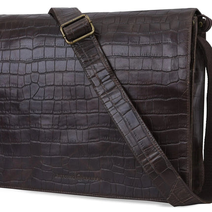ANTONIO VALERIA Albert Printed Dark Brown Leather Messenger Bag for Men