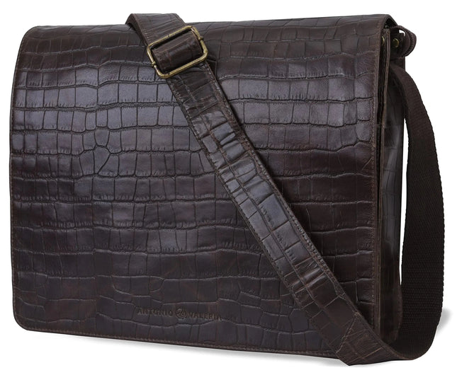ANTONIO VALERIA Albert Printed Dark Brown Leather Messenger Bag for Men
