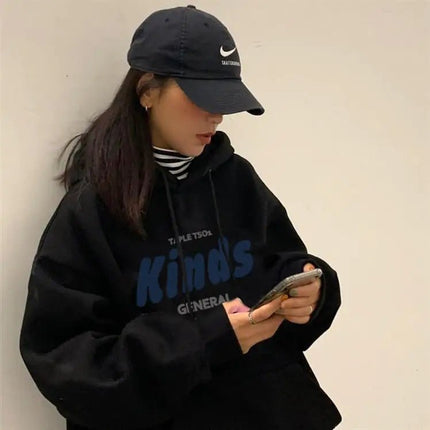 Women's Hooded Fleece Sweater with Letter Design - Lamarshop1