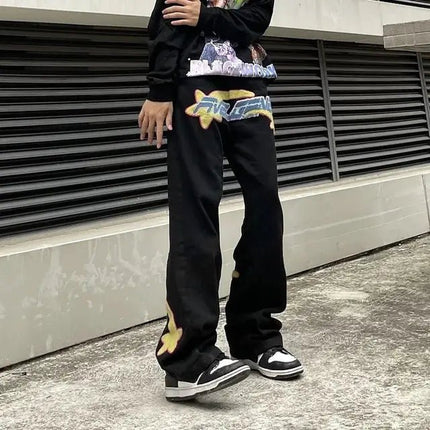 Y2K Vintage Embroidered Wide Leg Jeans for Men
