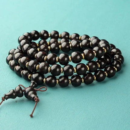 Natural Wood 108 Buddha Beads with Yellow Flower Pear