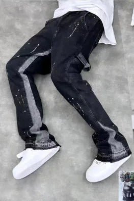 Hand Painted Graffiti Splash Distressed Wide Leg Jeans
