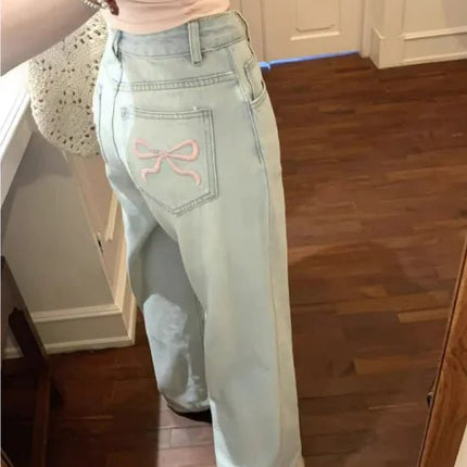 Ballet Embroidery Light Blue Wide-leg Jeans