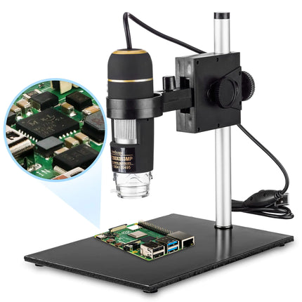 Amscope UTP200X003MP Digital 2MP USB Microscope 10X - 200X Magnification Built - In Eight LED Light Source Table Stand Includes Software CD Black - Lamarshop1