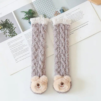 Thick Coral Velvet Baby Socks with Cartoon Designs