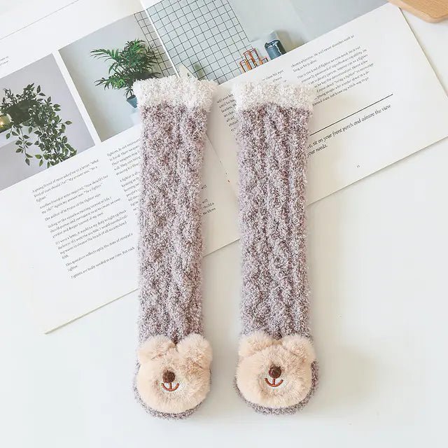 Thick Coral Velvet Baby Socks with Cartoon Designs
