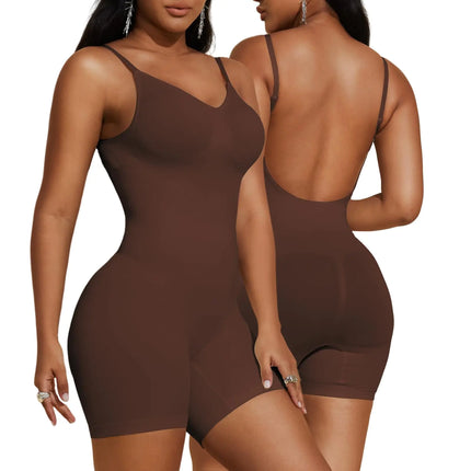 PAUKEE Womens Backless Shapewear Bodysuit Tummy control Shorts Seamless Body Shaper Sleeveless Jumpsuits Tanks Tops (Brown XX - Large) - Lamarshop1