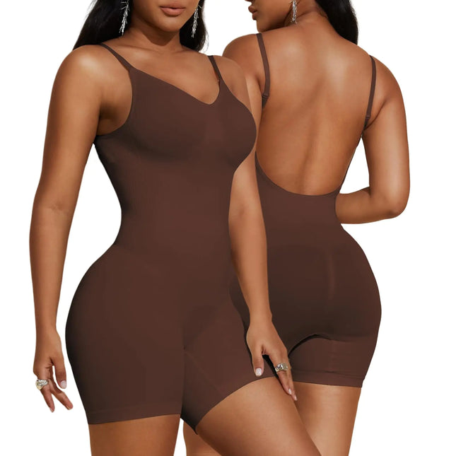 PAUKEE Womens Backless Shapewear Bodysuit Tummy control Shorts Seamless Body Shaper Sleeveless Jumpsuits Tanks Tops (Brown XX - Large) - Lamarshop1