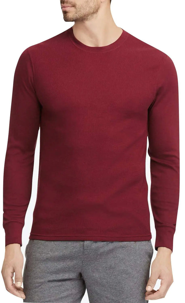 ToBeInStyle Mens Lightweight Cotton Long Sleeve Crewneck Shirt - Burgundy - Medium - Lamarshop1