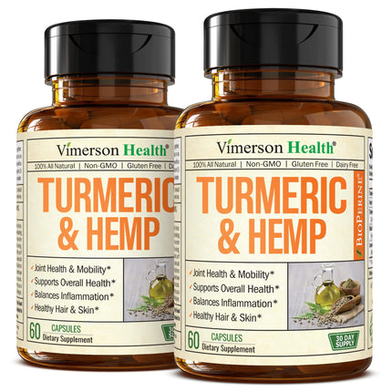 Turmeric and Hemp Capsules - Turmeric Curcumin with Black Pepper (Bioperine) for Sleep & Mood Support. Vegan Joint Support Supplement with Tumeric Extract Hemp & Lemon Balm. 2 Pack - Lamarshop1