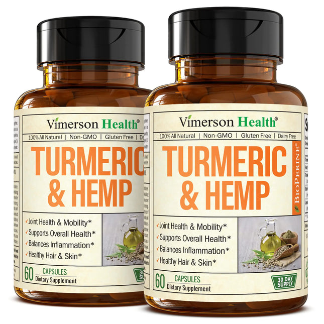Turmeric and Hemp Capsules - Turmeric Curcumin with Black Pepper (Bioperine) for Sleep & Mood Support. Vegan Joint Support Supplement with Tumeric Extract Hemp & Lemon Balm. 2 Pack - Lamarshop1
