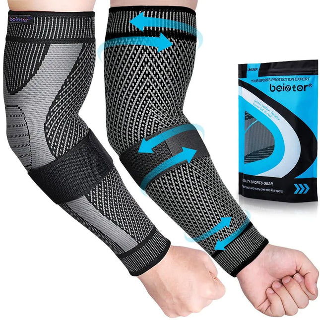 beister Compression Arm Sleeves with Elastic Strap for Men & Women (Pairs) Elbow Braces 20 - 30 mmhg Non - Slip Breathable Thick Full Arm Supports for Tennis Elbow Workouts ArthritisLymphedemaDVT - Lamarshop1