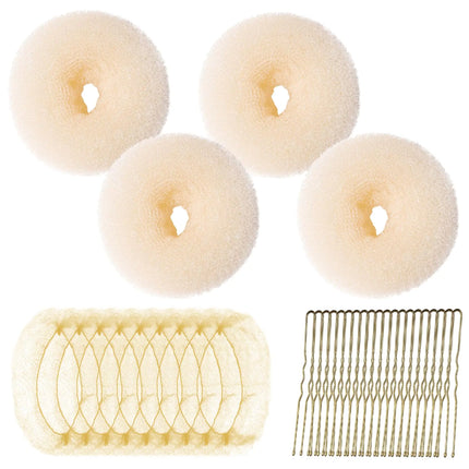 Teenitor Hair Bun Maker Kit 4pcs Medium Size Donut Bun Maker 10pcs 50cm Invisible Hair Nets 10pcs 6cm Hair Bobby Pins Hair Bun Shaper Set Beige - Lamarshop1