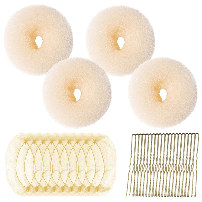 Teenitor Hair Bun Maker Kit 4pcs Medium Size Donut Bun Maker 10pcs 50cm Invisible Hair Nets 10pcs 6cm Hair Bobby Pins Hair Bun Shaper Set Beige - Lamarshop1