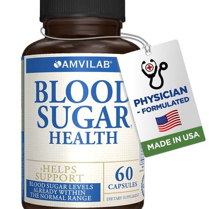 AMVILAB Blood Sugar Health Natural 20 Herbs and Vitamins with Cinnamon Alpha Lipoic Acid to Support Health Non - GMO for Men Women Supports Healthy Energy Levels - 60 Herbal Pills - 30 Day Supply - Lamarshop1