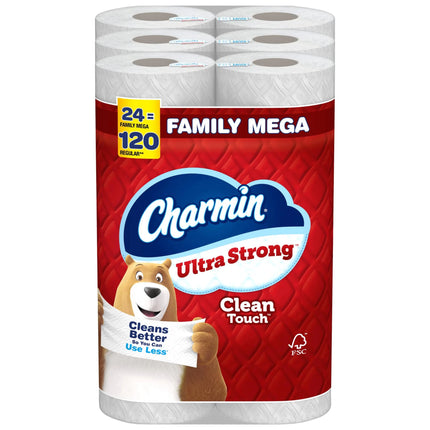 Charmin Toilet Paper Ultra Strong Clean Touch 24 Family Mega Rolls = 120 Regular Rolls (Packaging May Vary) Bulk Toilet Paper Household Essentials - Lamarshop1