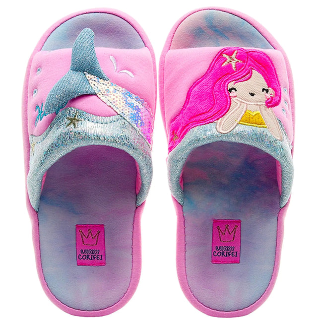 Kids Mermaid Slippers Household Anti - Slip Indoor Home Shoe for Girls and Boys(9 - 10 toddler mermaid pink 02) - Lamarshop1