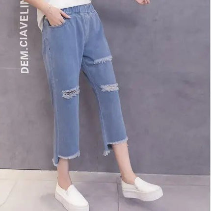 High-Waisted Ripped Wide-Leg Jeans