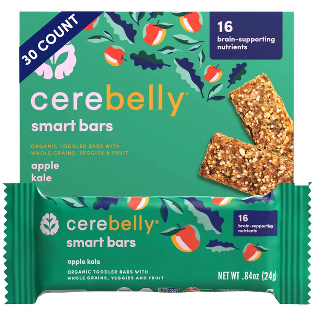 Cerebelly Toddler Snack Bars – Organic Apple Kale Smart Bars (Pack of 30) Healthy Snack Bars for Kids - 16 Brain - supporting Nutrients Made with Gluten Free Ingredients Nut Free No Added Sugar - Lamarshop1