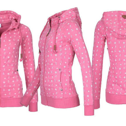 Women's Plus Fleece Sweater with Hooded Zipper Print - Lamarshop1