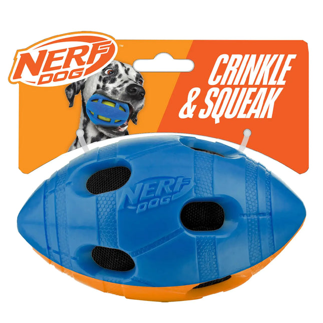 Nerf Dog 6in TPR Bash Crunch Football - Blue/Orange - Lamarshop1