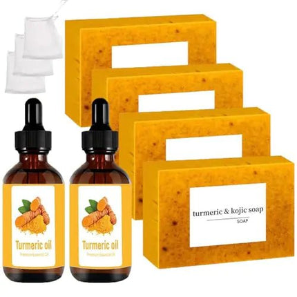 Turmeric Soap & Essential Oil Set 6 Counts Turmeric Soap and Essential Oils with Soap Bag Turmeric Oil Premium Essential Oil Set for Face & Body Turmeric Lemon Soap Bar - Lamarshop1