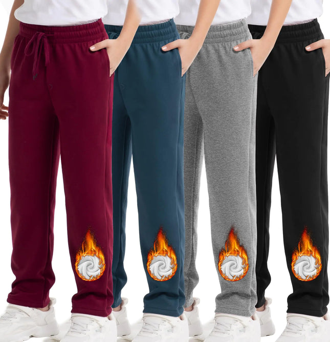 Siimcuzy 4 Pack Boys Sweatpants Fleece Lined Open Bottom Youth Athletic Jogging Track Joggers Pants with Pockets for Kids 1 Black 1 Heather Grey 1 Wine 1 Blue Small