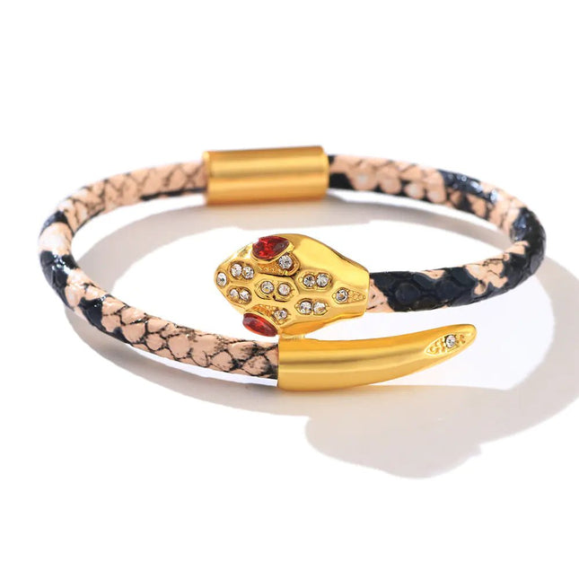 Zircon Inlaid Leopard Copper Snake Head Bracelet - Lamarshop1