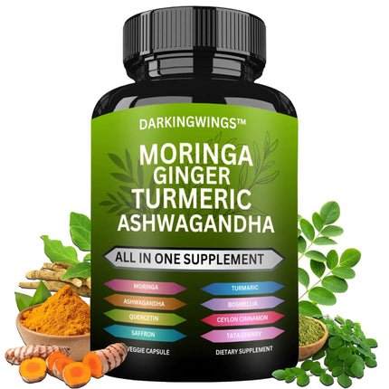 Moringa 50000mg Turmeric Curcumin 25500mg Ginger 2700mg Boswellia 2700mg Saffron 1400mg - Joint Support Supplement for Women and Men with Ceylon Cinnamon Quercetin Tart Cherry all in one supplement - Lamarshop1
