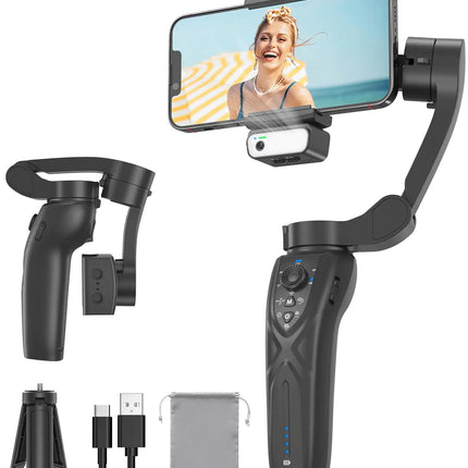 Gimbal Stabilizer for Smartphone 3 - Axis Phone Gimbal Portable and Foldable with AI Tracking Sensor Magnetic Fill Light Gimbal Stabilizer for iPhone & Android Phone stabilizer for Video Recording - Lamarshop1