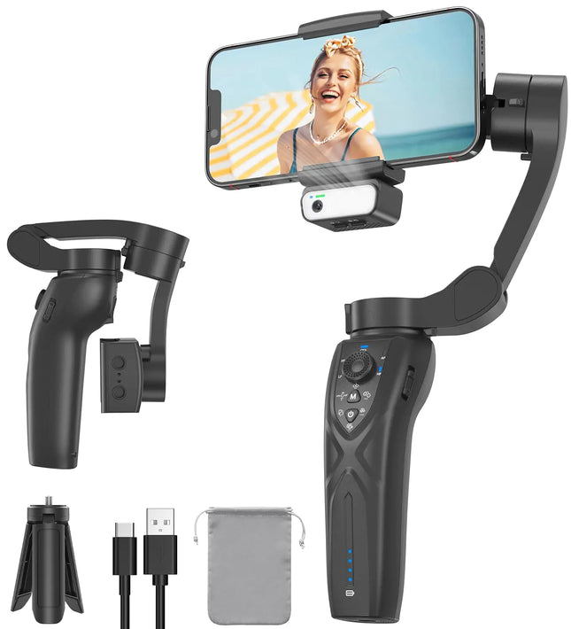 Gimbal Stabilizer for Smartphone 3 - Axis Phone Gimbal Portable and Foldable with AI Tracking Sensor Magnetic Fill Light Gimbal Stabilizer for iPhone & Android Phone stabilizer for Video Recording - Lamarshop1