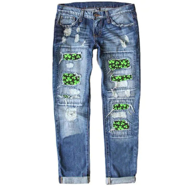 Printed Loose Fit Wide Leg Jeans