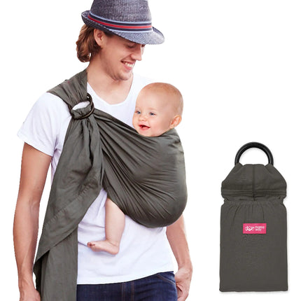 Mamaway Baby Ring Sling Carrier for Babies - Newborn and Toddler Sling (up to 154lbs) IHDI Certified 100% Cotton Made Soft & Breathable Nylon 66 Safety Rings Storage Pocket Design Grey - Lamarshop1
