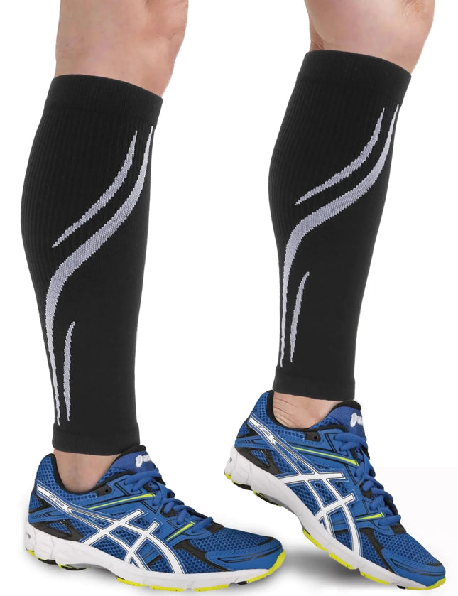 Keskale Calf Compression Sleeves for Men & Women (20 - 30 mmHg) Leg compression Sleeve Footless Compression Socks for Running Varicose Veins & Shin Splint Relief Black/Gray XXL - Lamarshop1