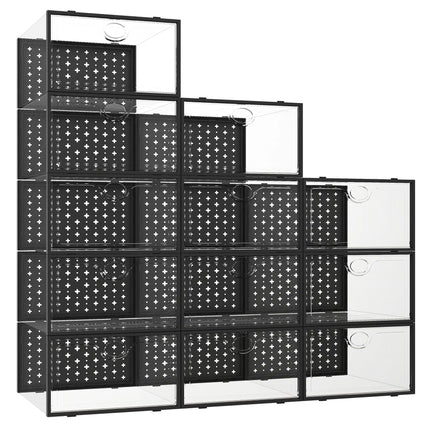 Pinkpum Large 12 Pack Shoe Storage Boxes Shoe Organizer for Closet clear Plastic Stackable Shoe Dispaly Case Bins Holder Sneaker Storage Black