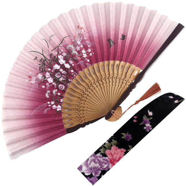 JOHOUSE Folding Fan for Women Handheld Foldable Fan Red Vintage Floral Fan Style Fan for Dance Music Festival Wedding Party - Lamarshop1