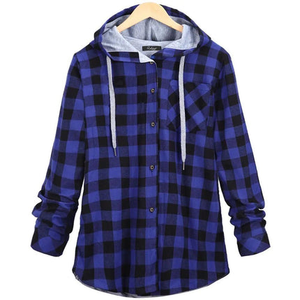 Multicolor Checked Hooded Cardigan for Women - Lamarshop1