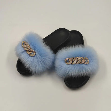 Plush Imitation Fox Fur Flip Flops Fashion Slippers - Lamarshop1